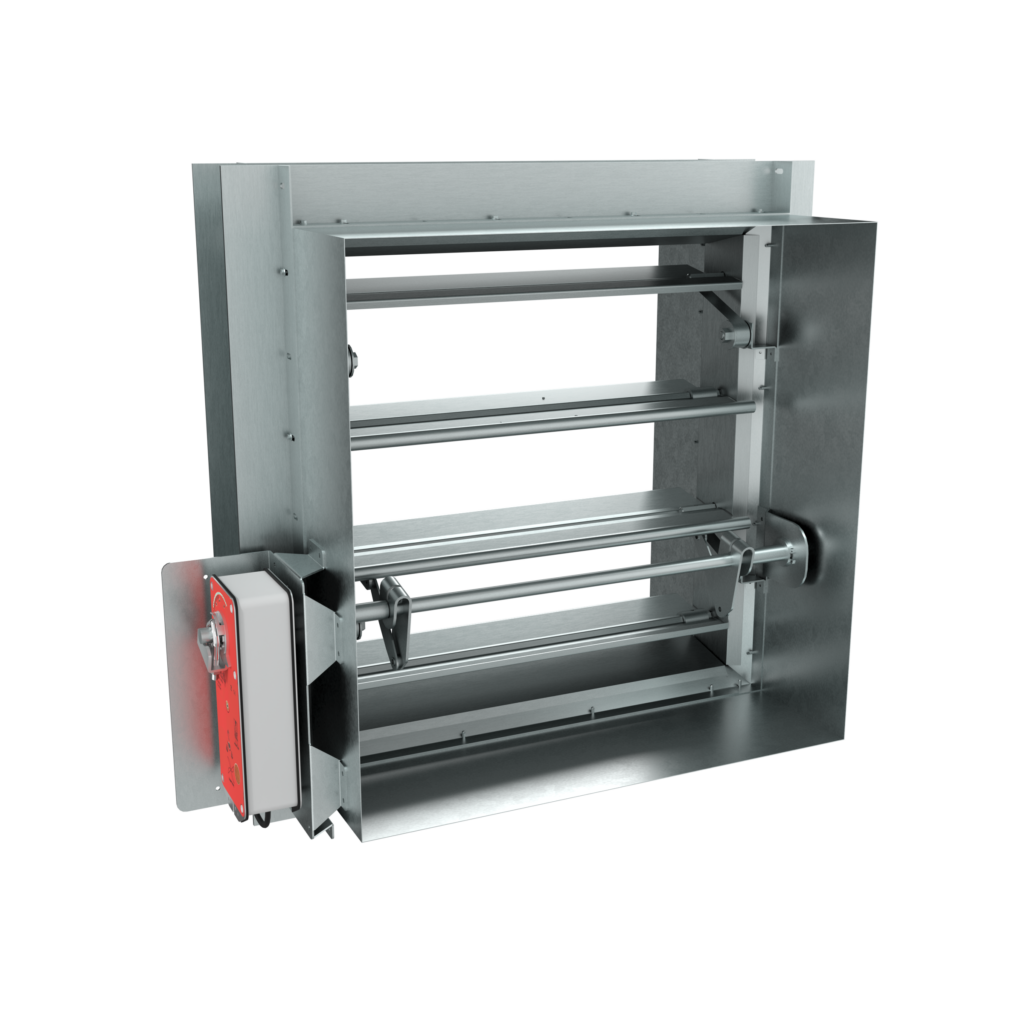 HFS Fire and Smoke Damper with Multiple Rotating Opposed Blades, complete with Sleeve and Actuator